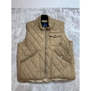 US Polo Assn Quilted Vest Mens Size Medium Tan Zip Front Pockets EUC
